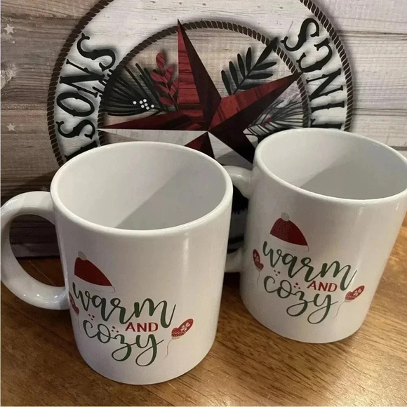 2 Coffee Tea Mug Set W/ Gift Box - Red Car Hauling A Christmas Tree Cups So Cute - Picture 2 of 6